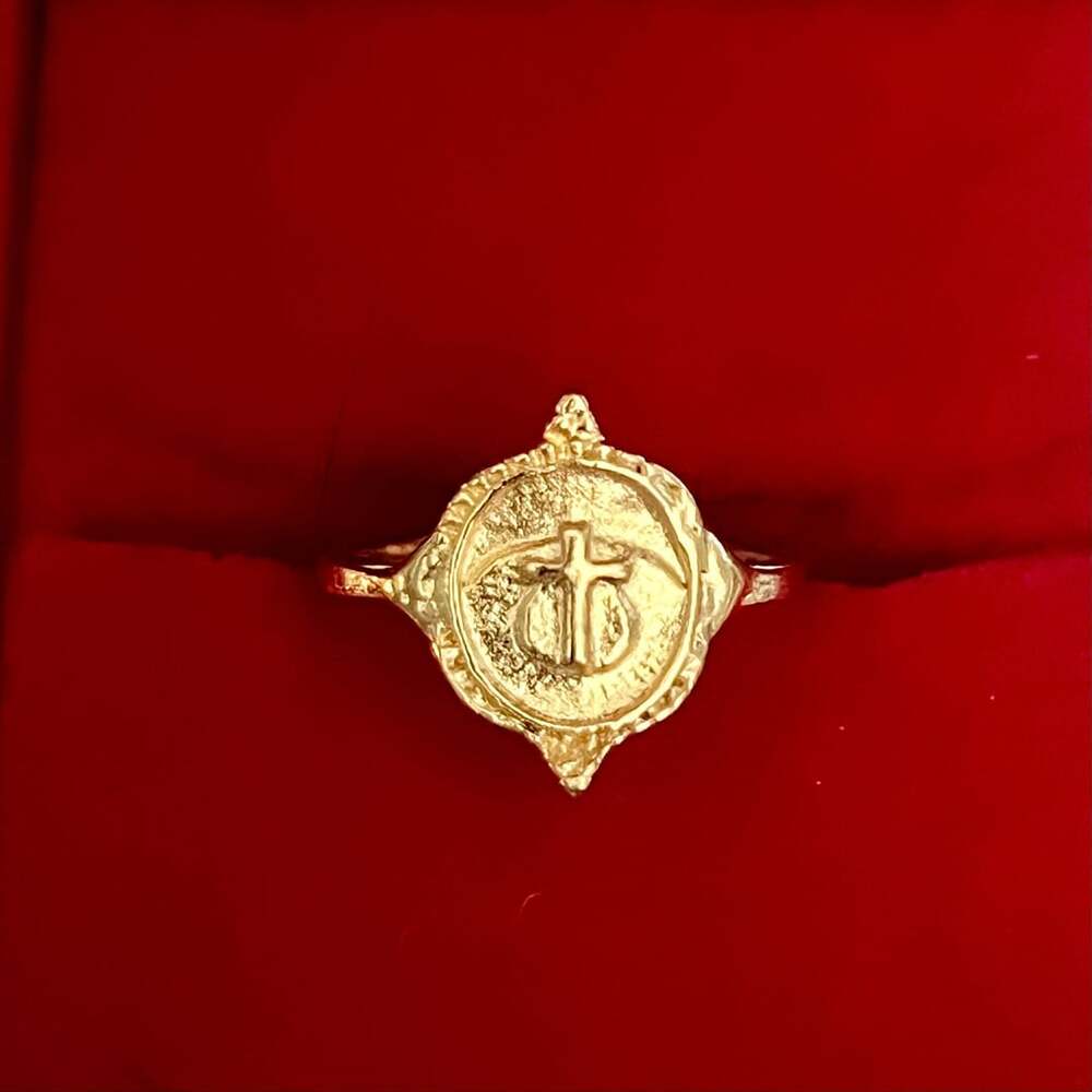 Yellow Golden Heart Cross Bead Ball Filigree Band Ring Size 6